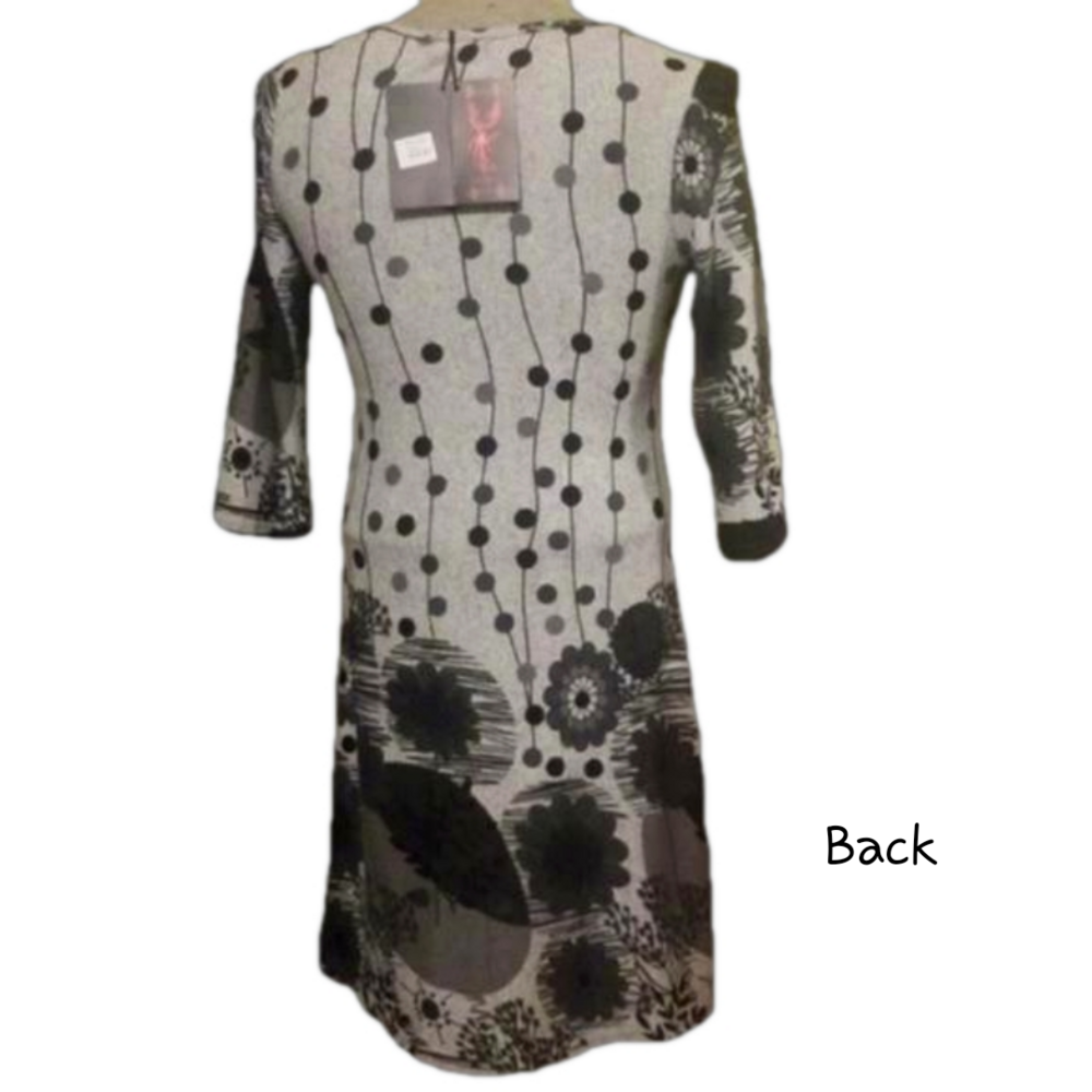 Nwt 3/4 sleeve grey print scoop neck dress - Picture 2 of 8